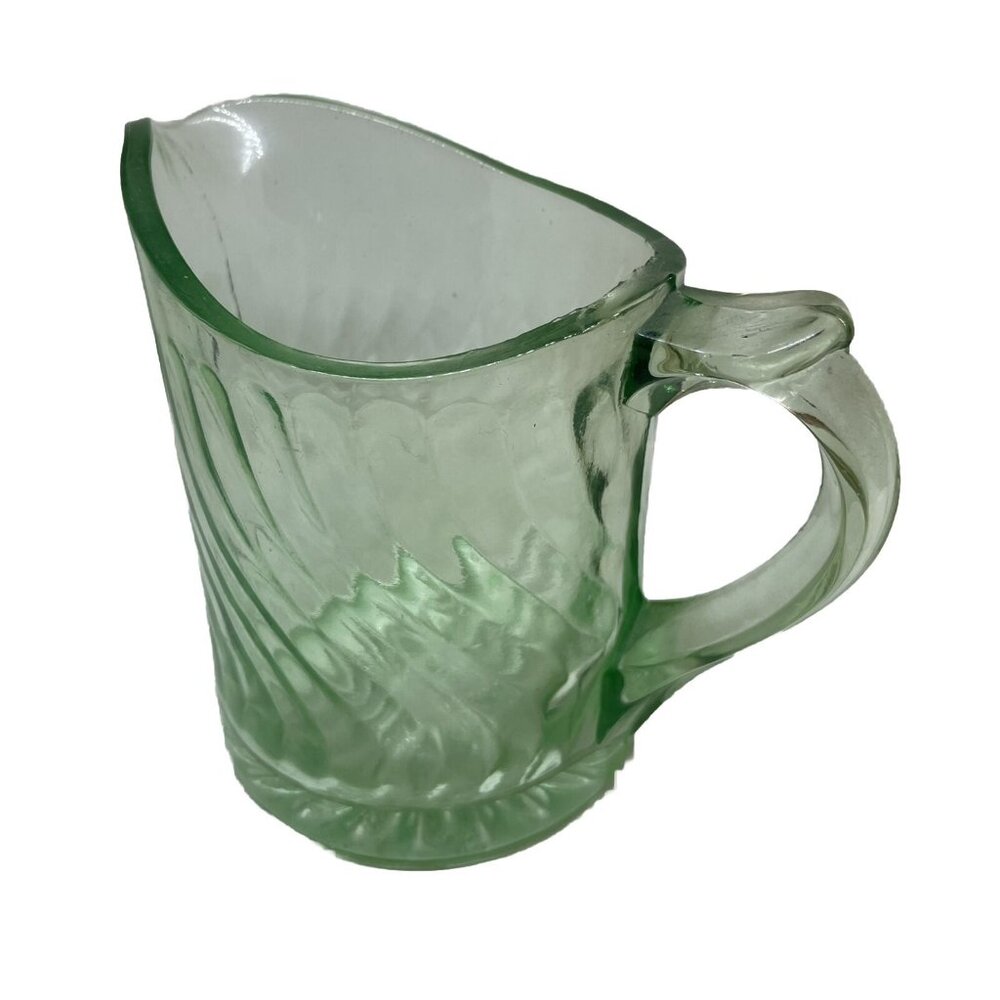 Small Optic Swirl Green Depression Glass Pitcher Estate Find